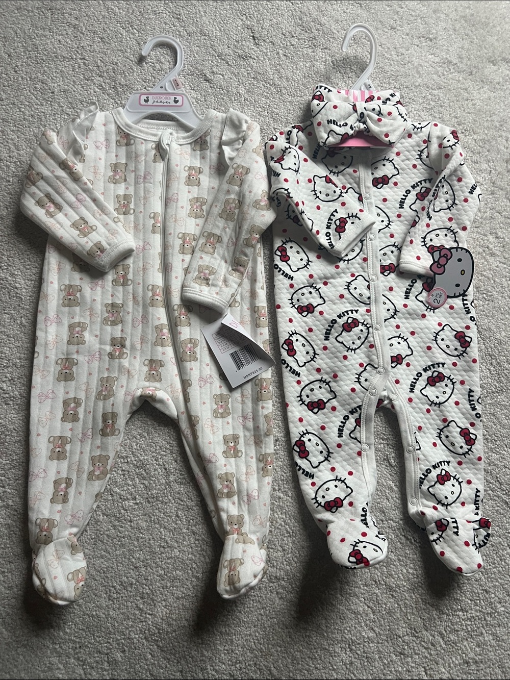 2 quilted footed one piece sleepers